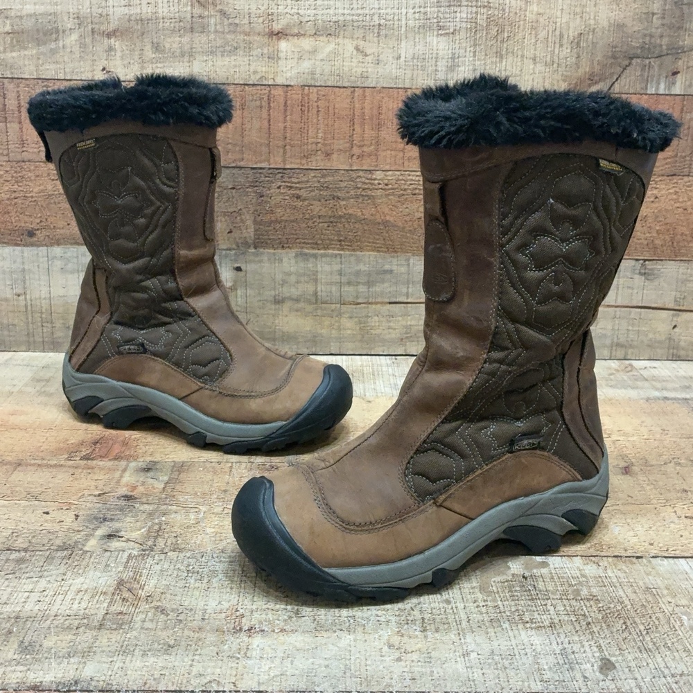 KEEN Snow Boots Womens Size 7 Brown Faux Fur Mid Calf Zip Waterproof Winter